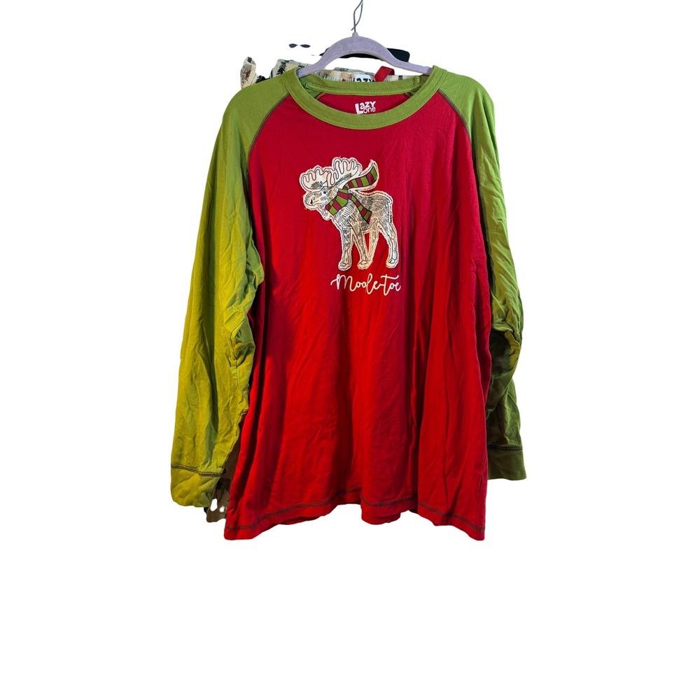 Lazy One Mens Moose-toe Christmas Pajama Set Red Green Raglan Shirt Pants XL